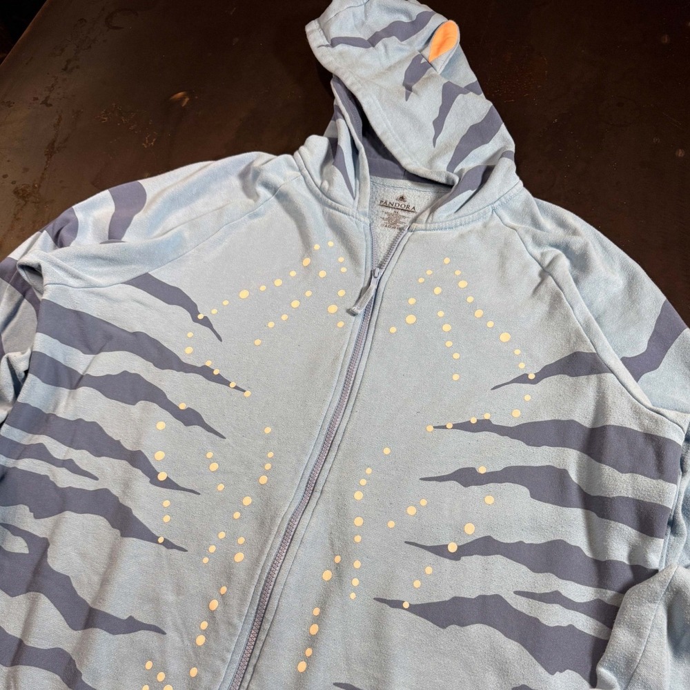 GLOW Disney Pandora The World of Avatar Na'vi Zip Up Hoodie Blue XL 3D Ears